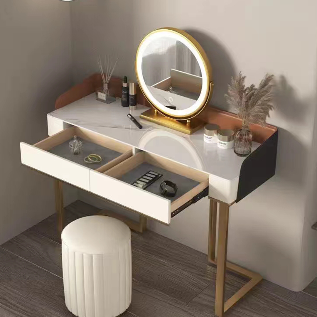 Detail view of Jaxon Dressing Table with antique dining tables