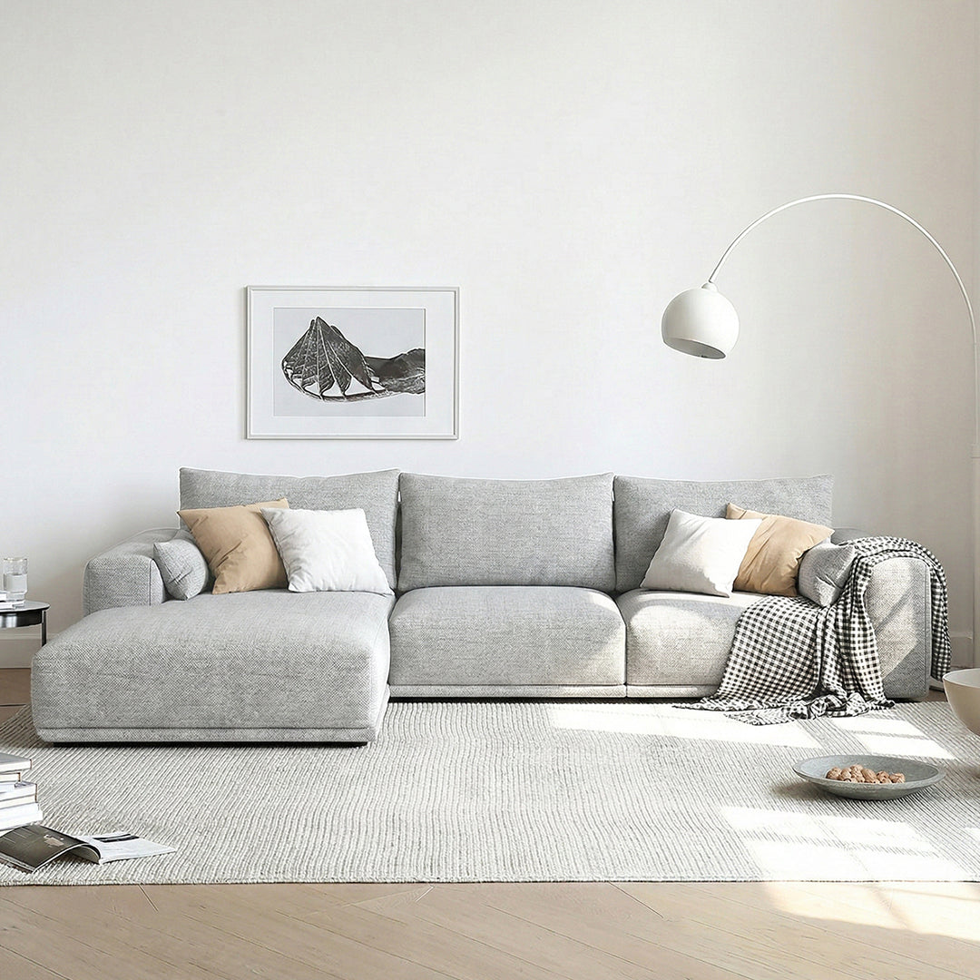 Frances Three Seater Corner, Four Seater Corner Sofa, Cotton Linen, side view of corner sofa bed with storage