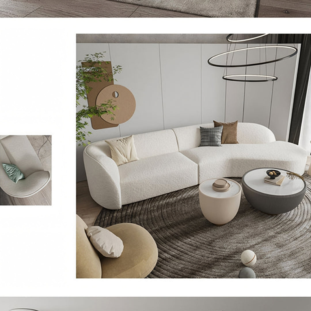 Welby Three Seater Curved Sofa, White with 2 seater curved sofa