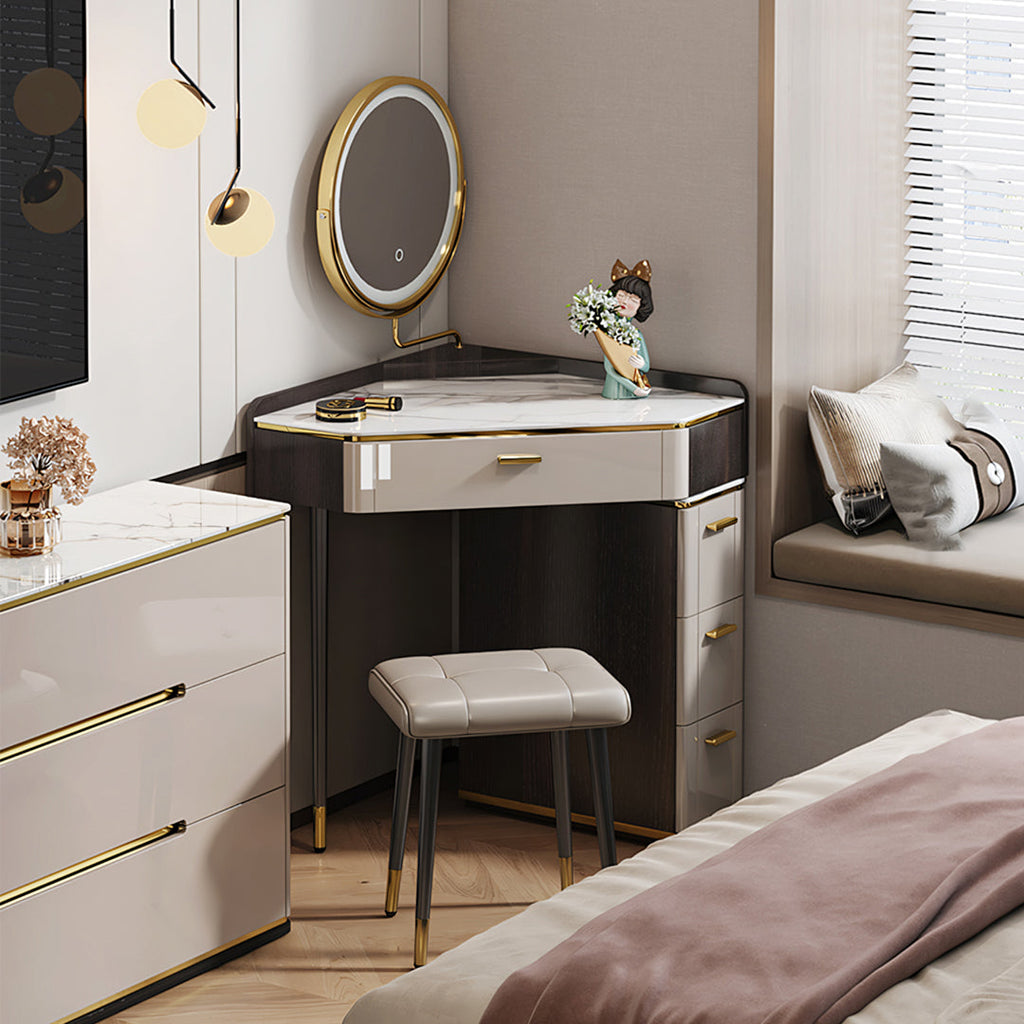 Amigo Small Corner Dressing Table, Slimline Dressing Table, With LED Mirror-Weilai Concept-Weilai Concept