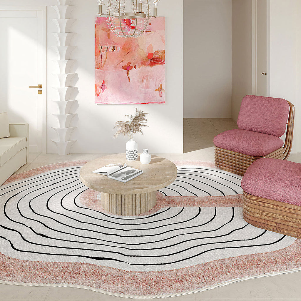Nordic Pink Stripes Irregular Shape Rug, Various Style Available-Weilai Concept