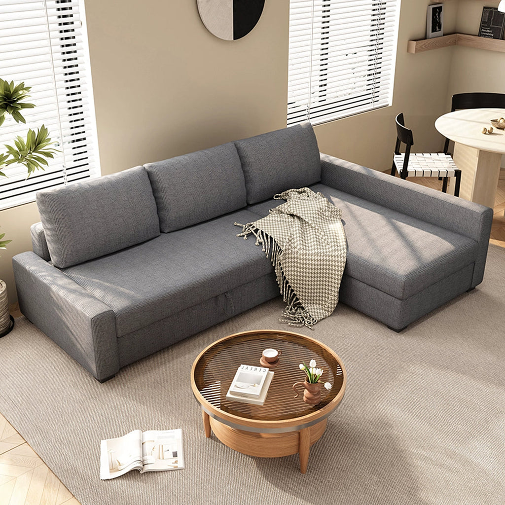 Edwards Three Seater Corner Sofa Bed With Storage, Linen in a lifestyle setting with outdoor corner sofa furniture