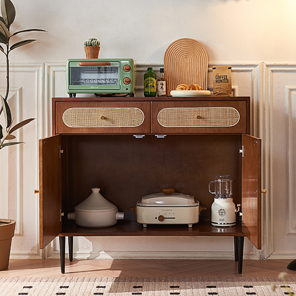 Detail view of Berlinda Rattan Sideboard with large sideboards for living room
