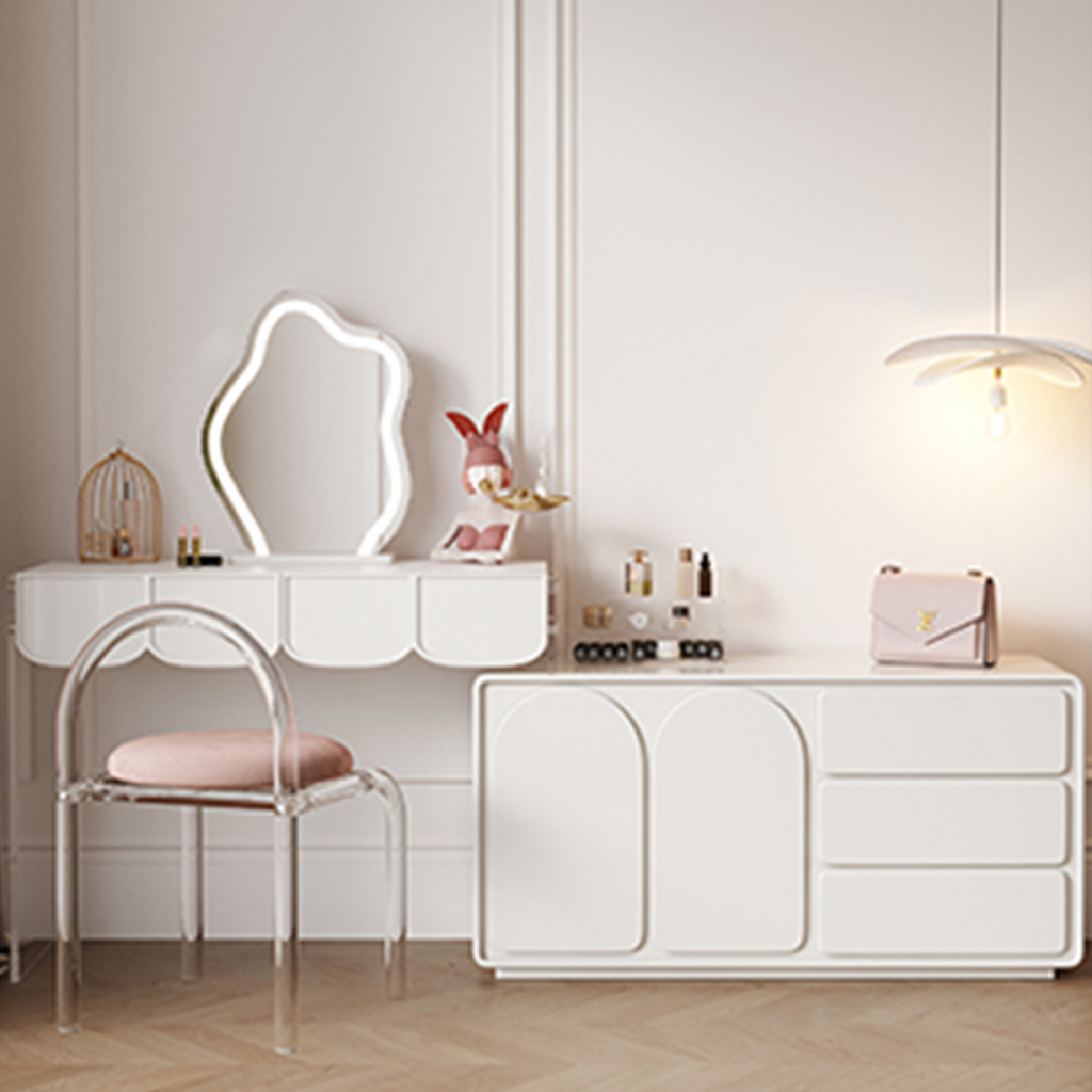 Zenith Dressing Table With Sideboard & LED Mirror, Cream, side view of 90cm sideboard