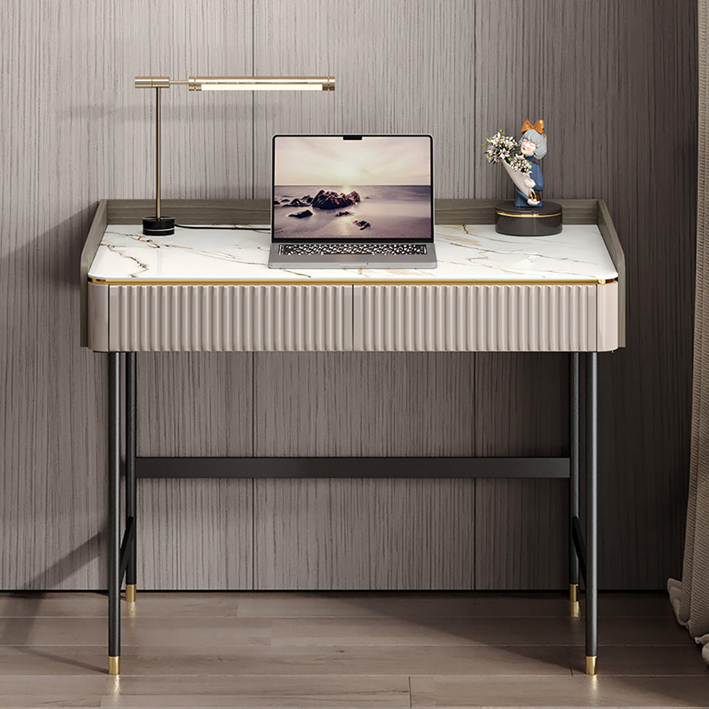 Detail view of Mateo Office Desk With Drawers, With Shelves with old office desk