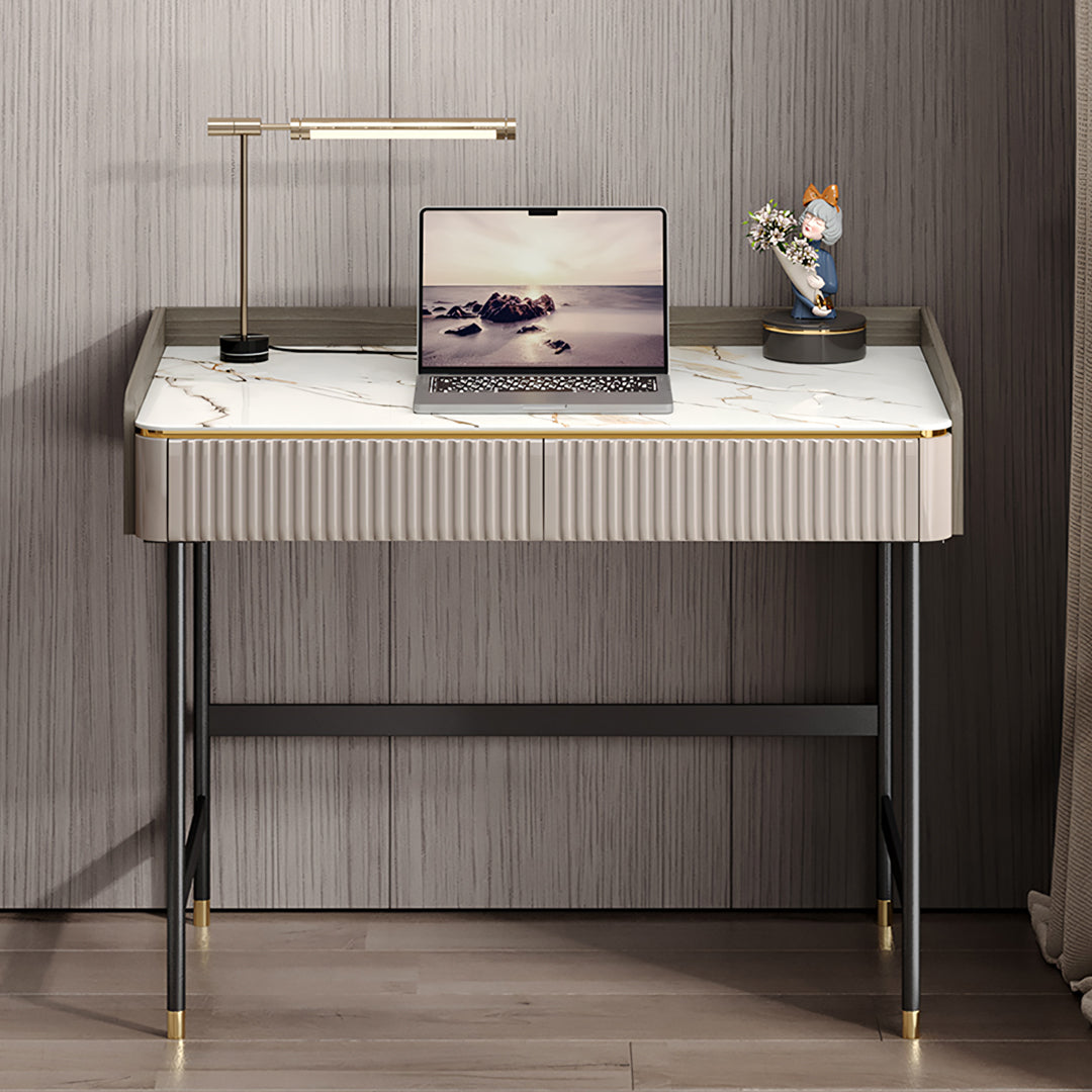 Detail view of Mateo Office Desk With Drawers, With Shelves with old office desk