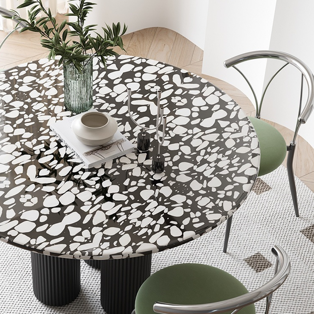 Nelli Modern Round Dining Table, Marble, side view of dining table for 2