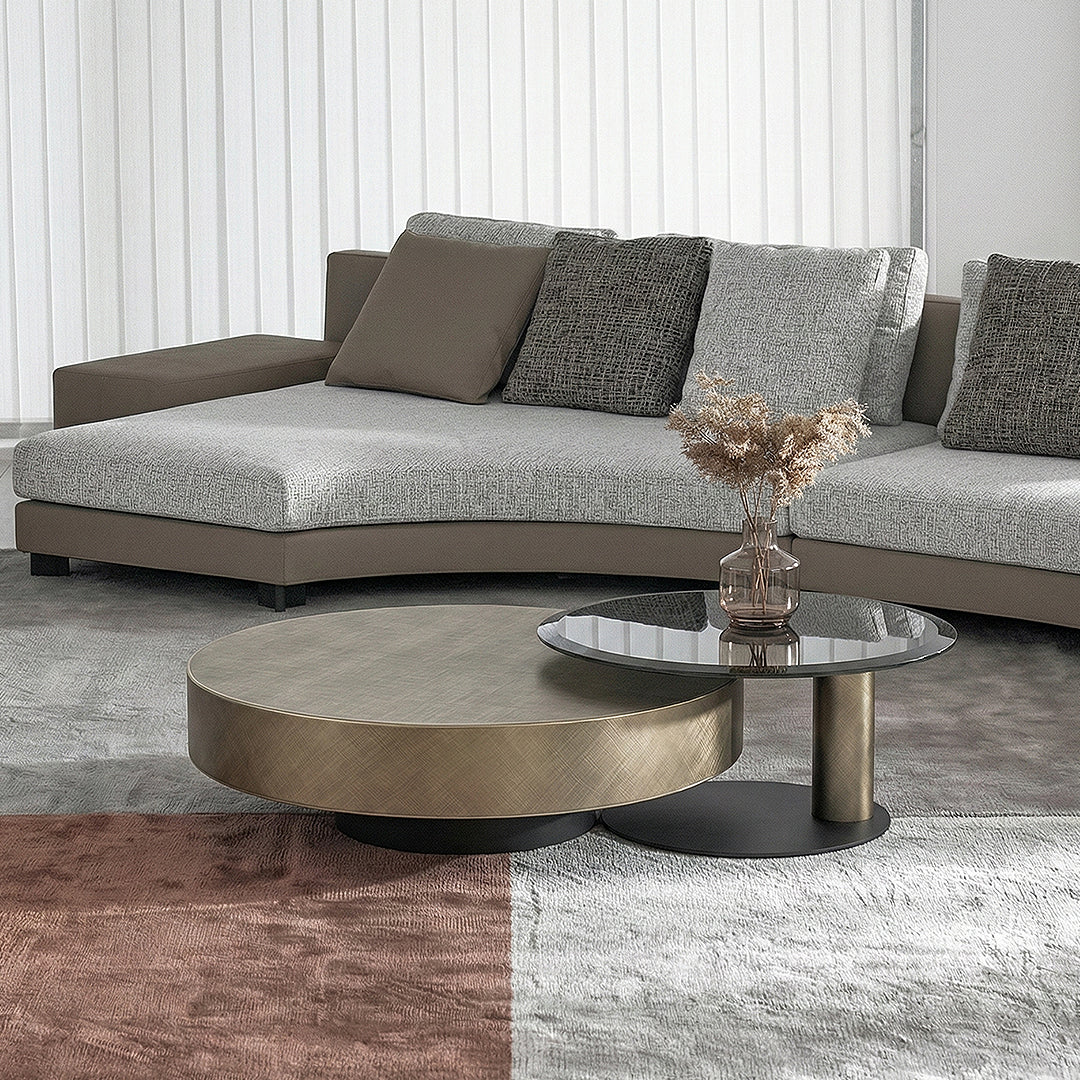 Gold Nesting Coffee Table, With Black Side Table-Weilai Concept
