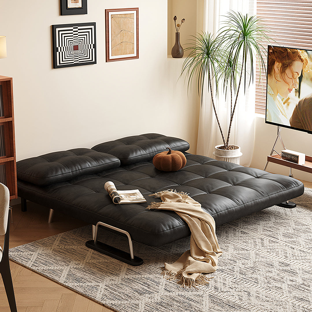 Riley Single Sofa Bed, Two Seater Sofa Bed, Black Leather with furl sofa bed