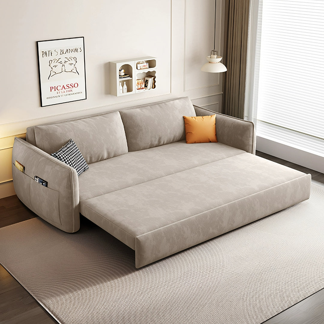Fernandez Two Seater, Three Seater Sofa Bed With Storage, Suede in a lifestyle setting with chesterfield sofa beds