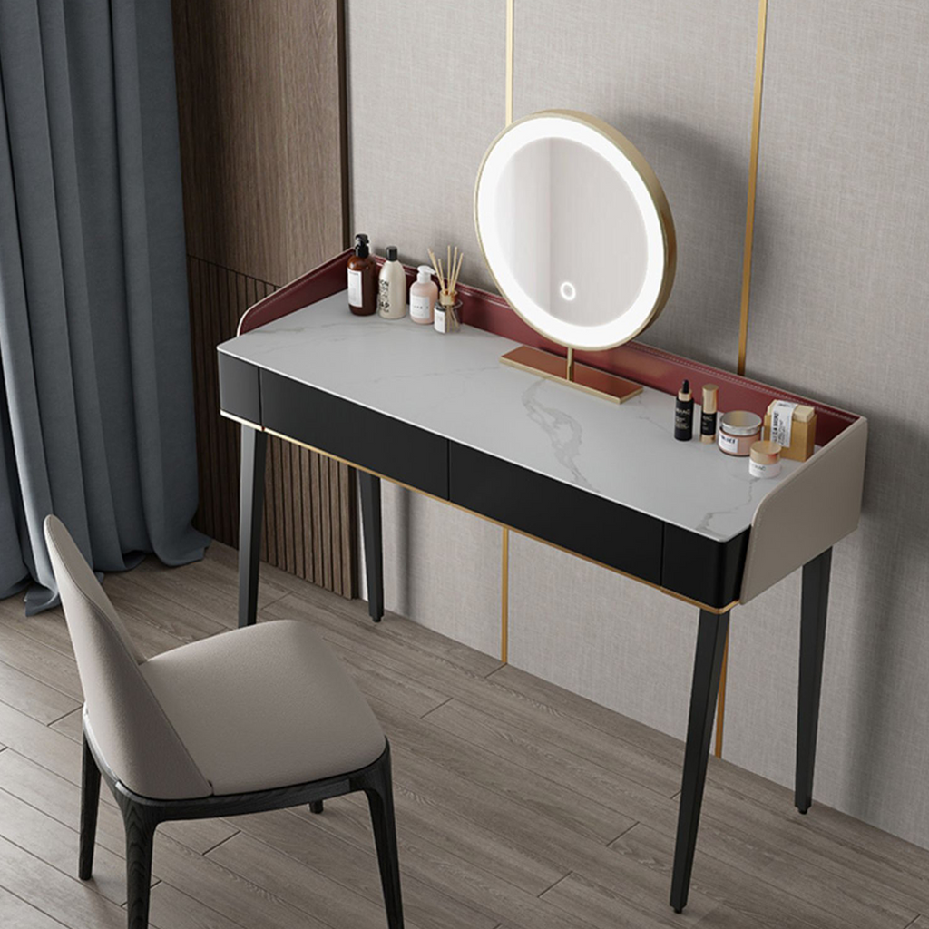 Ivoree Dressing Table With Drawers, Wood in a lifestyle setting with 4 chairs small dining table