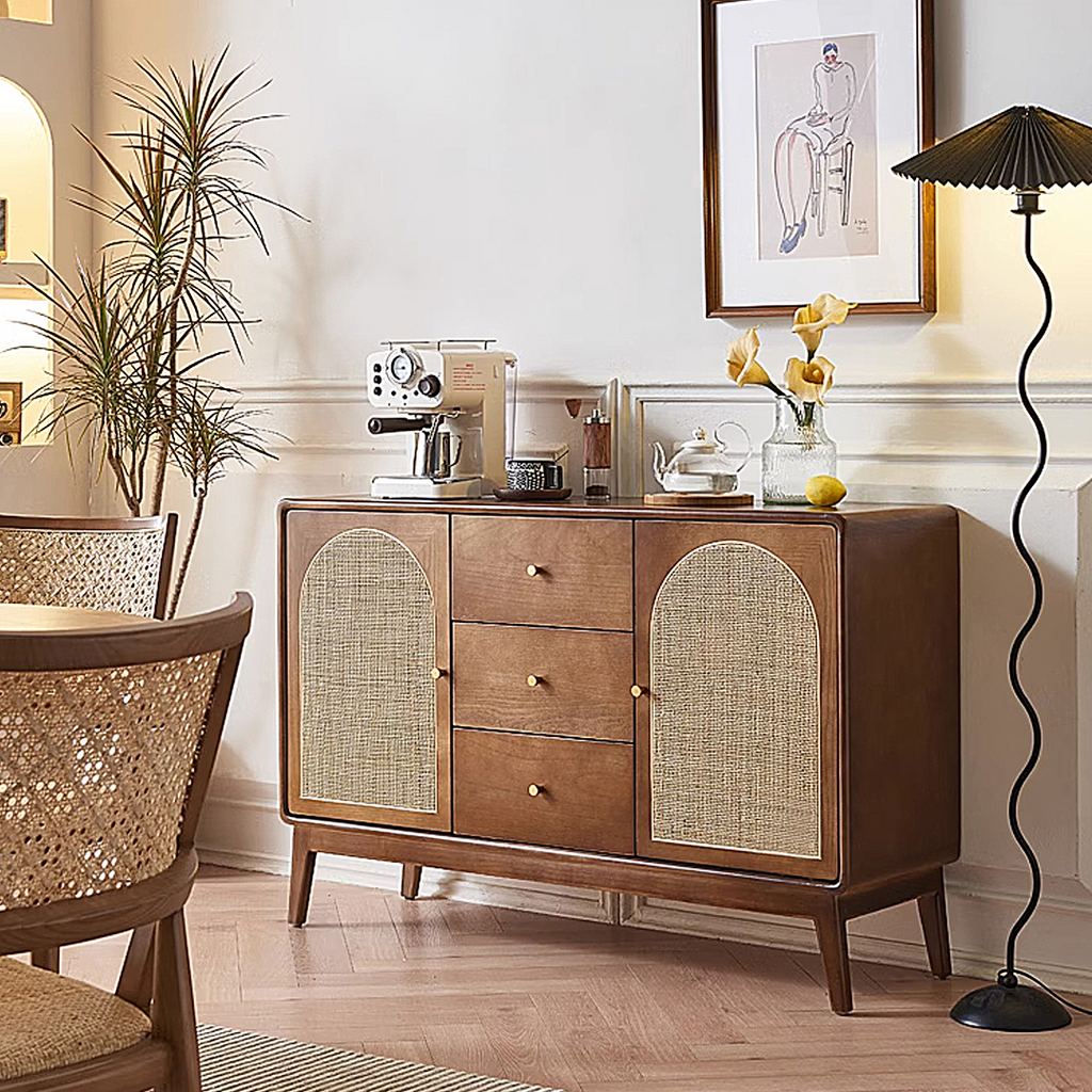 Detail view of Luxander Vintage Sideboard, Walnut with sideboard 120cm wide
