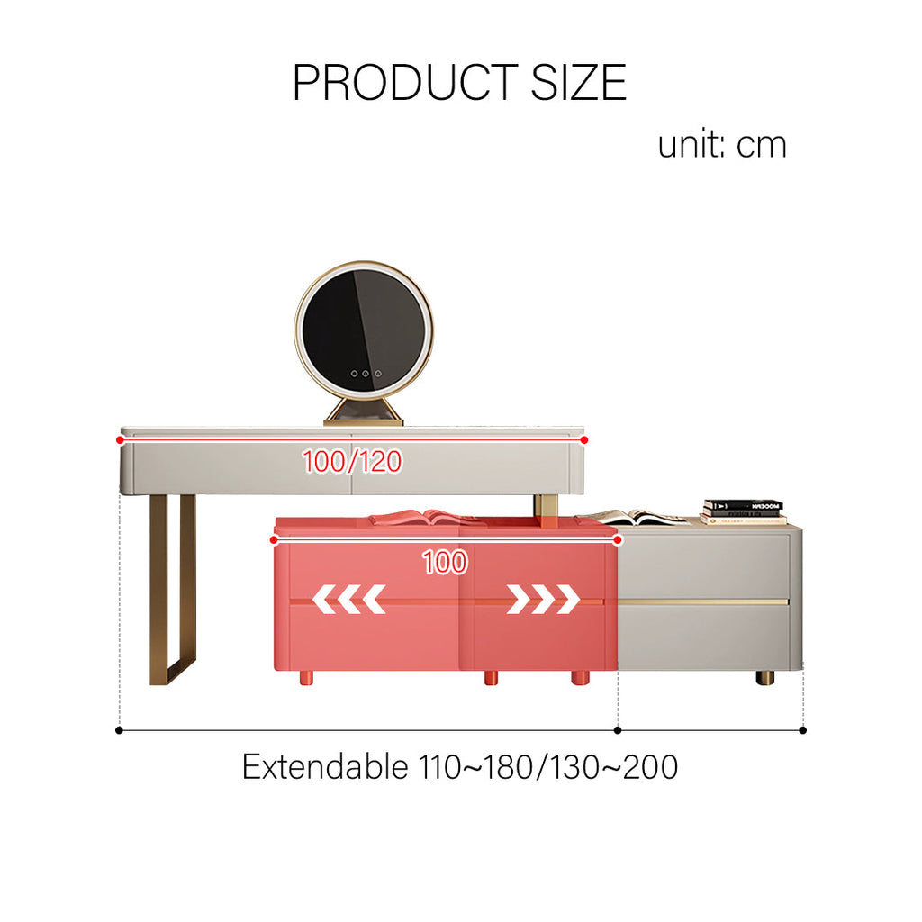 Davidson Dressing Table With LED Mirror, Extendable, Corner Dressing Table-Weilai Concept