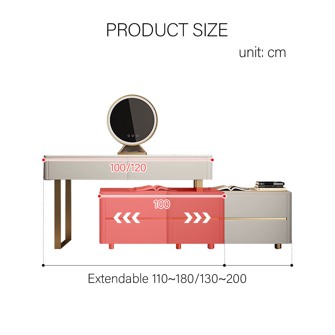 Davidson Dressing Table With LED Mirror, Extendable, Corner Dressing Table-Weilai Concept