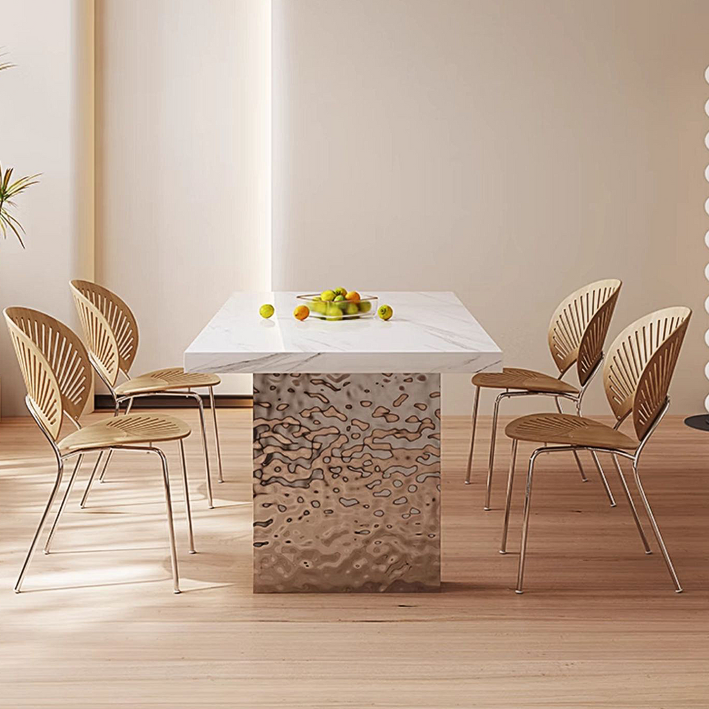 Madison Dining Table, White Sintered Stone & Acrylic in a lifestyle setting with white kitchen dining table and chairs