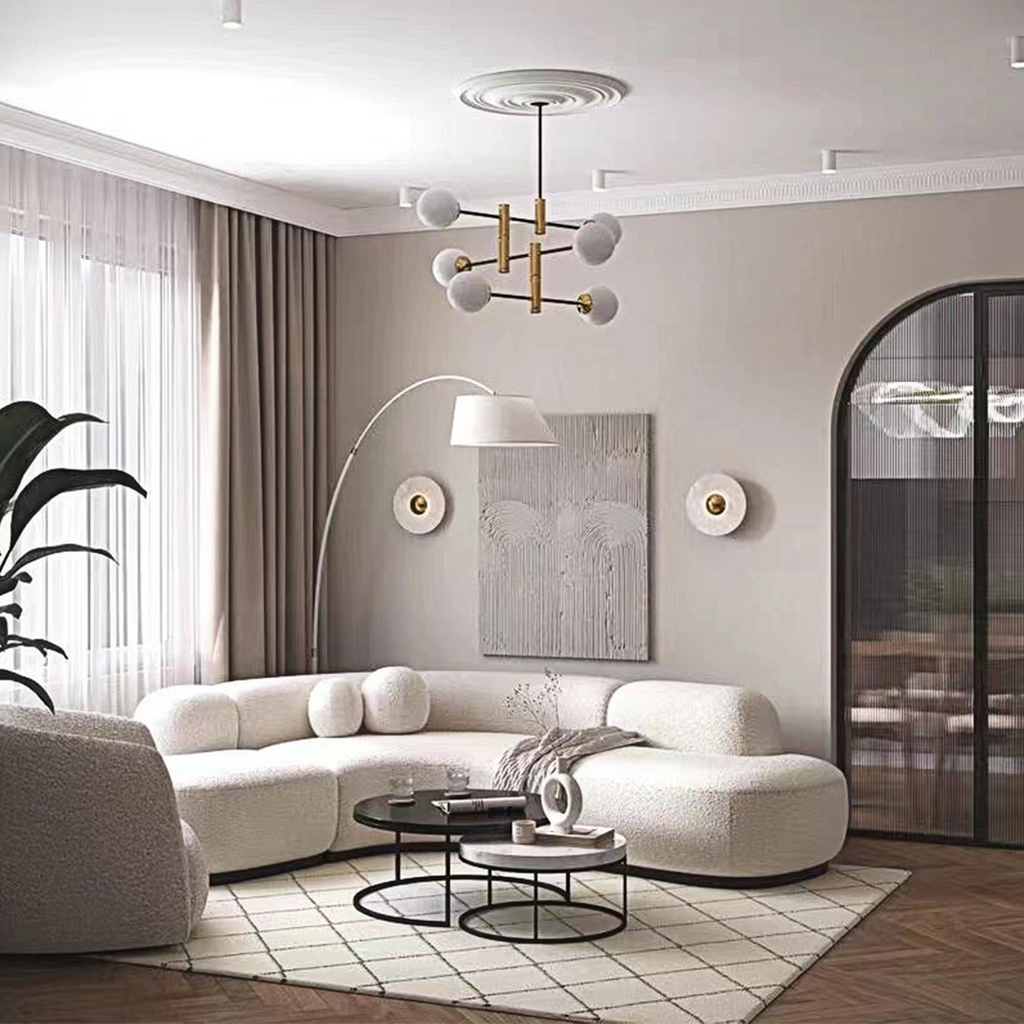 Eulalia Cream Curve Three Seater Sofa, Corner Sofa, Boucle with corner leather sofa