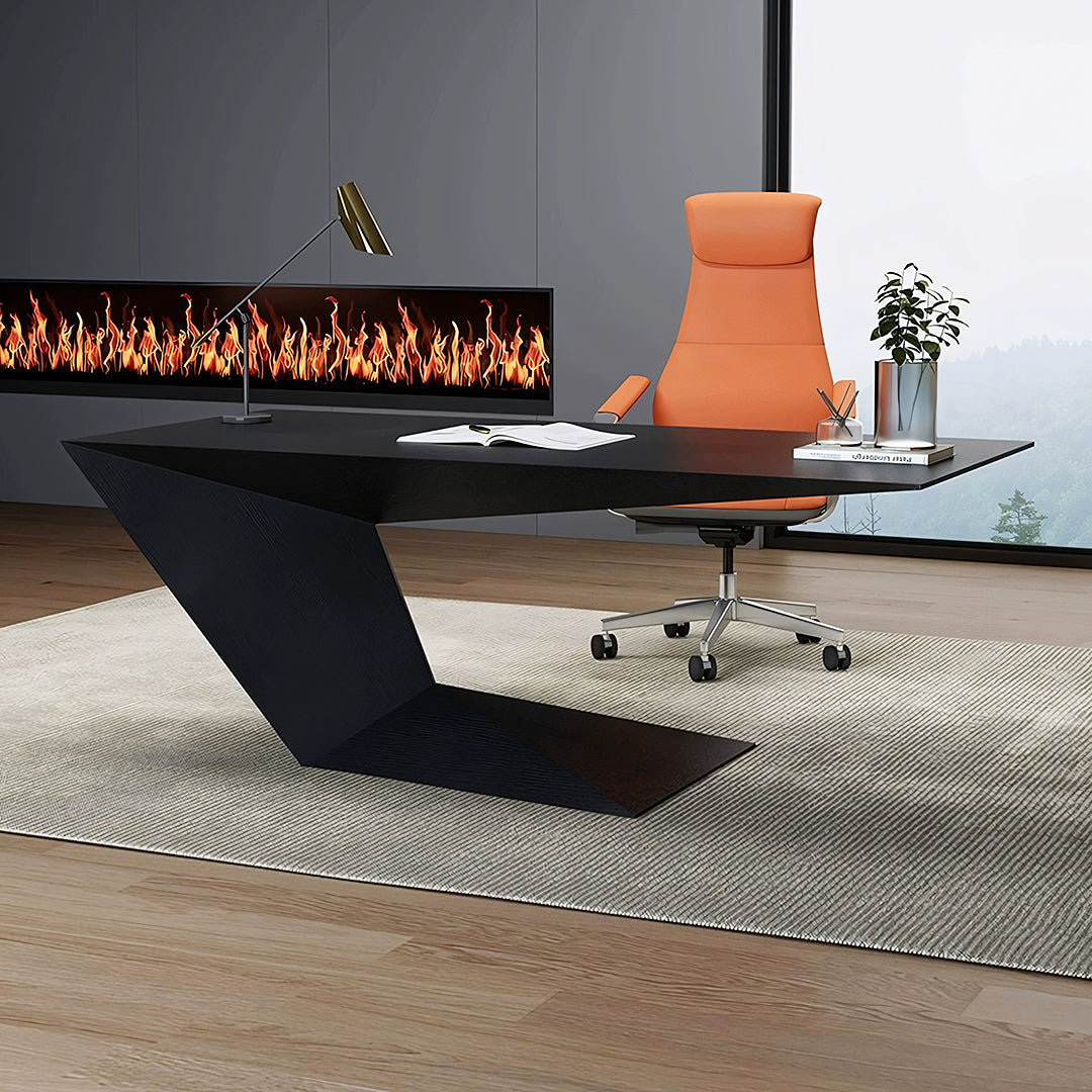 Detail view of Kofi Modern Office Desk For Home, Black Wood with smallest office desk