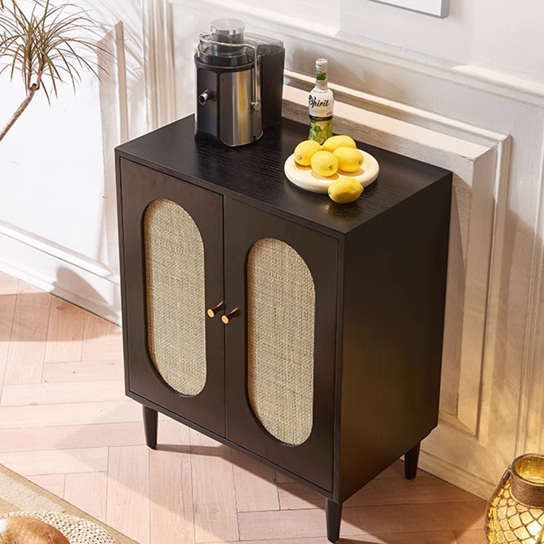 Beatrix Retro Rattan Sideboard in a lifestyle setting with desk and sideboard