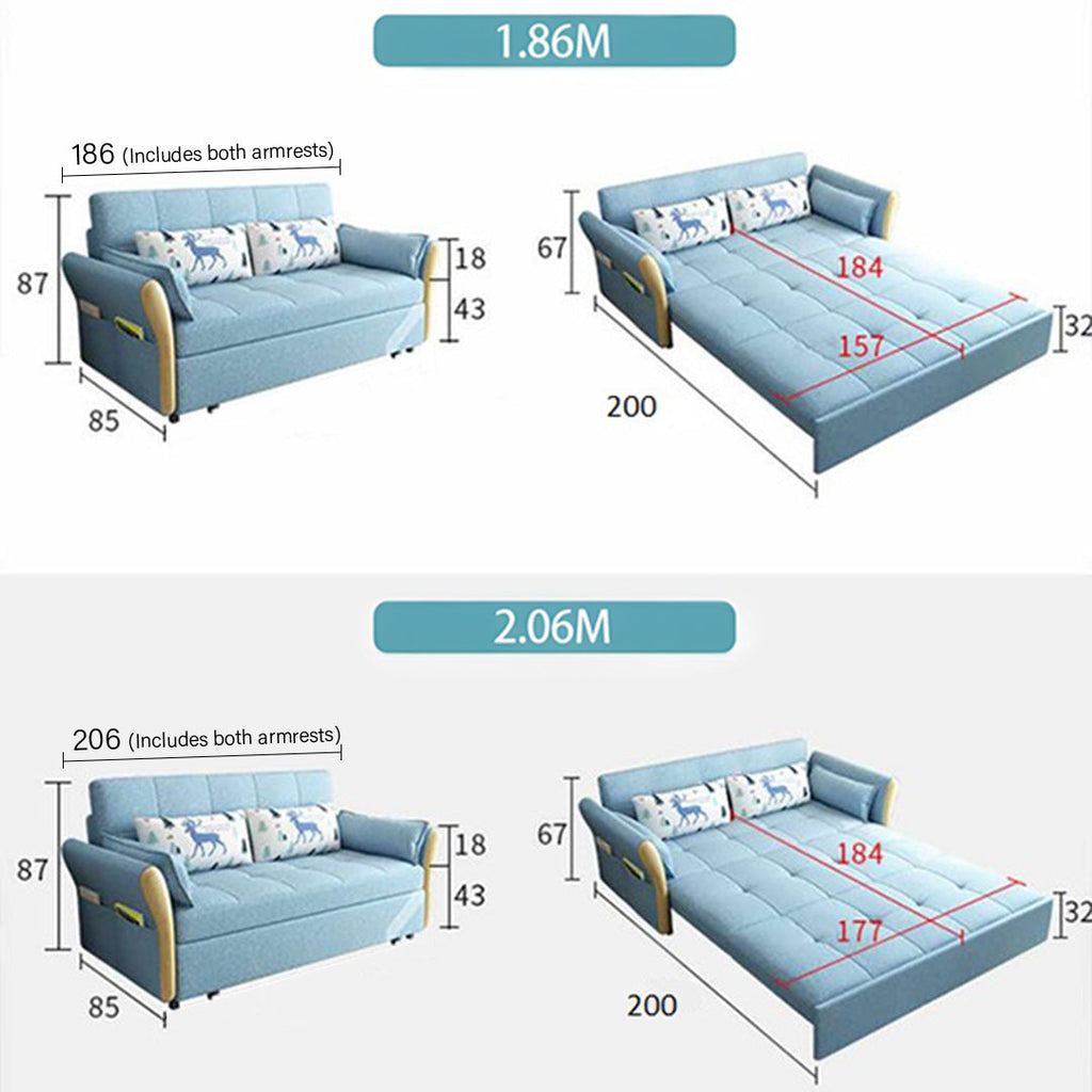 Two Seater Sofa Bed, Blue with bed sofa