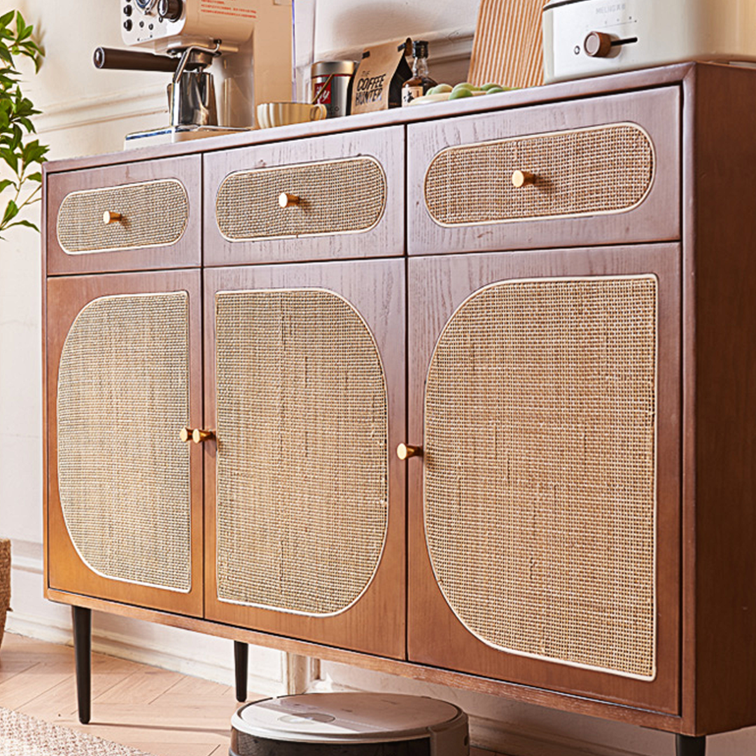 Detail view of Antonio Long Sideboard, Solid Wood with green sideboards