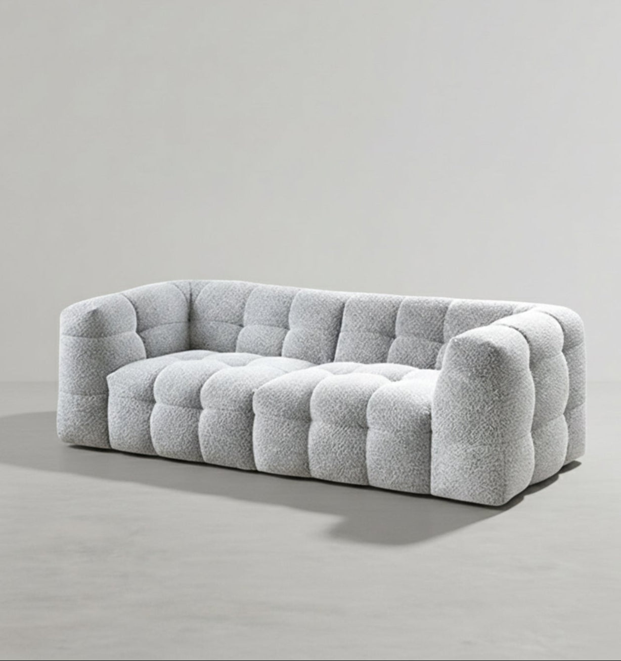 Zobah Two Seater, Three Seater Sofa, Grey Boucle - dining table for small space
