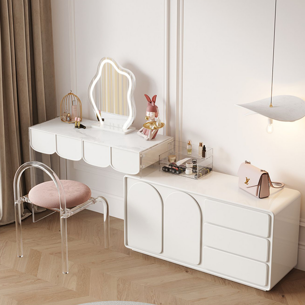Zenith Dressing Table With Sideboard & LED Mirror, Cream in a lifestyle setting with bar sideboard