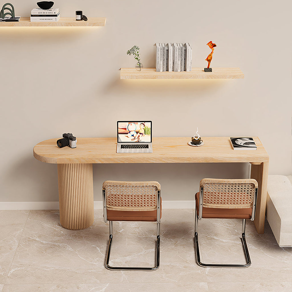 Haruki Narrow Office Desk, Solid Wood, Light Oak in a lifestyle setting with l shaped home office desk