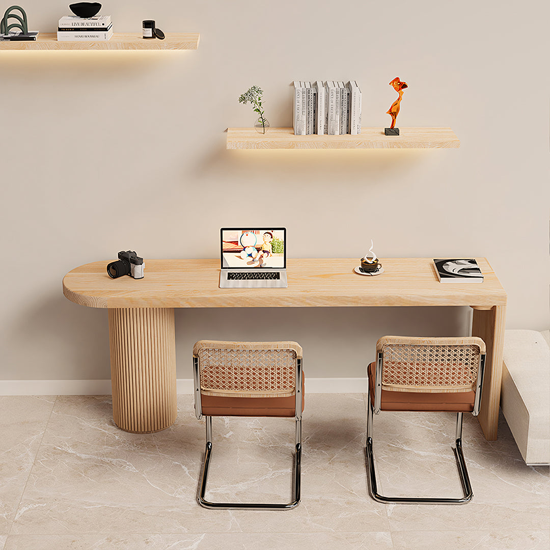 Haruki Narrow Office Desk, Solid Wood, Light Oak in a lifestyle setting with l shaped home office desk