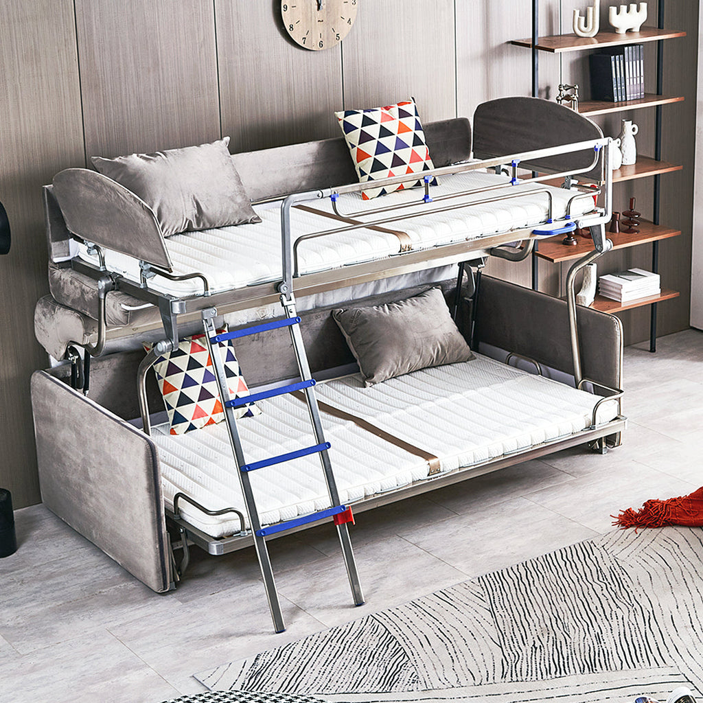 Ramos Two Seater Sofa Bed, Bunk Bed, Flannelette in a lifestyle setting with sofa with pull out double bed
