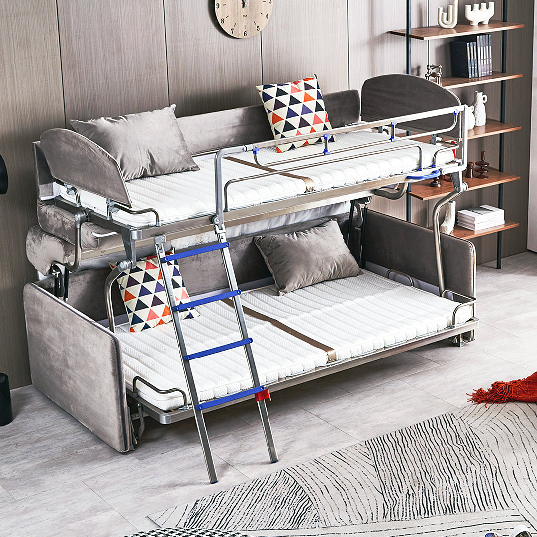 Ramos Two Seater Sofa Bed, Bunk Bed, Flannelette in a lifestyle setting with sofa with pull out double bed