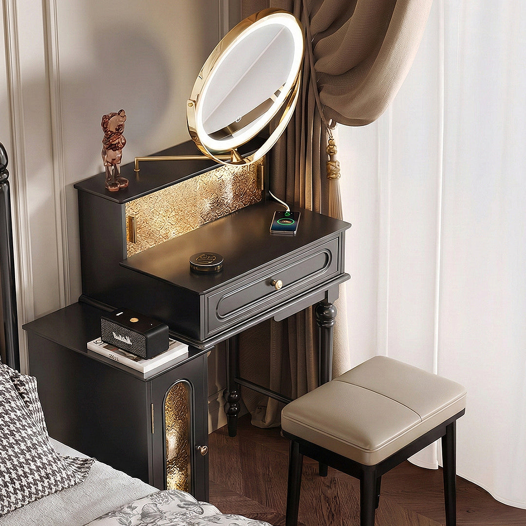 Scarlett Dressing Table With Side Cabinet & LED Mirror-Weilai Concept