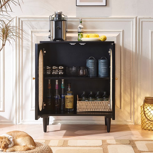 Beatrix Retro Rattan Sideboard, side view of deep sideboard