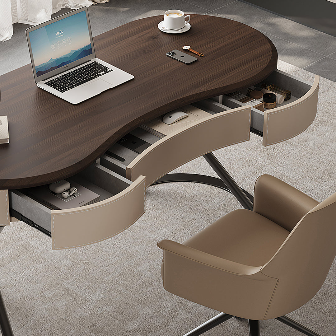 Detail view of Chika Modern Office Desk For Home, Curved Office Desk, Wood with designer office desk