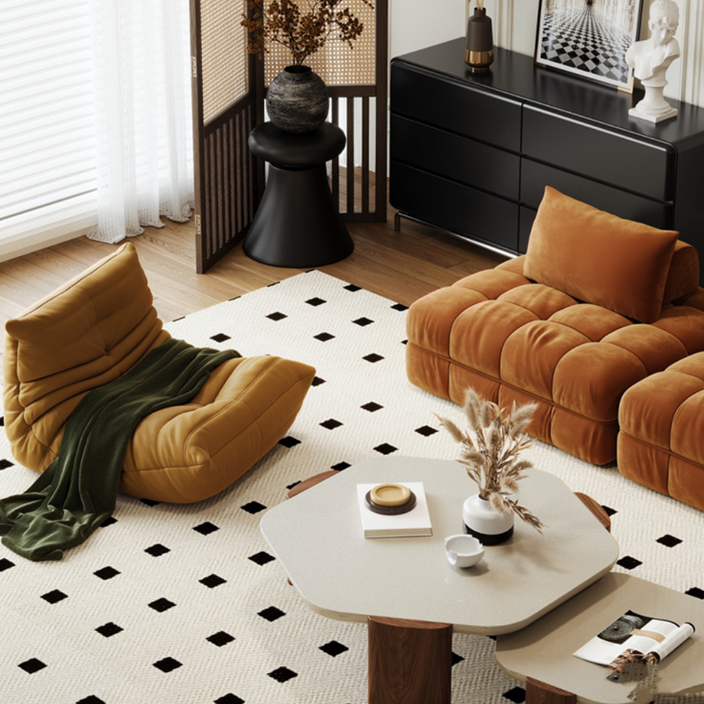 Paloma French Two Seater, Three Seater, Modular Sofa, Velvet with fold out dining table