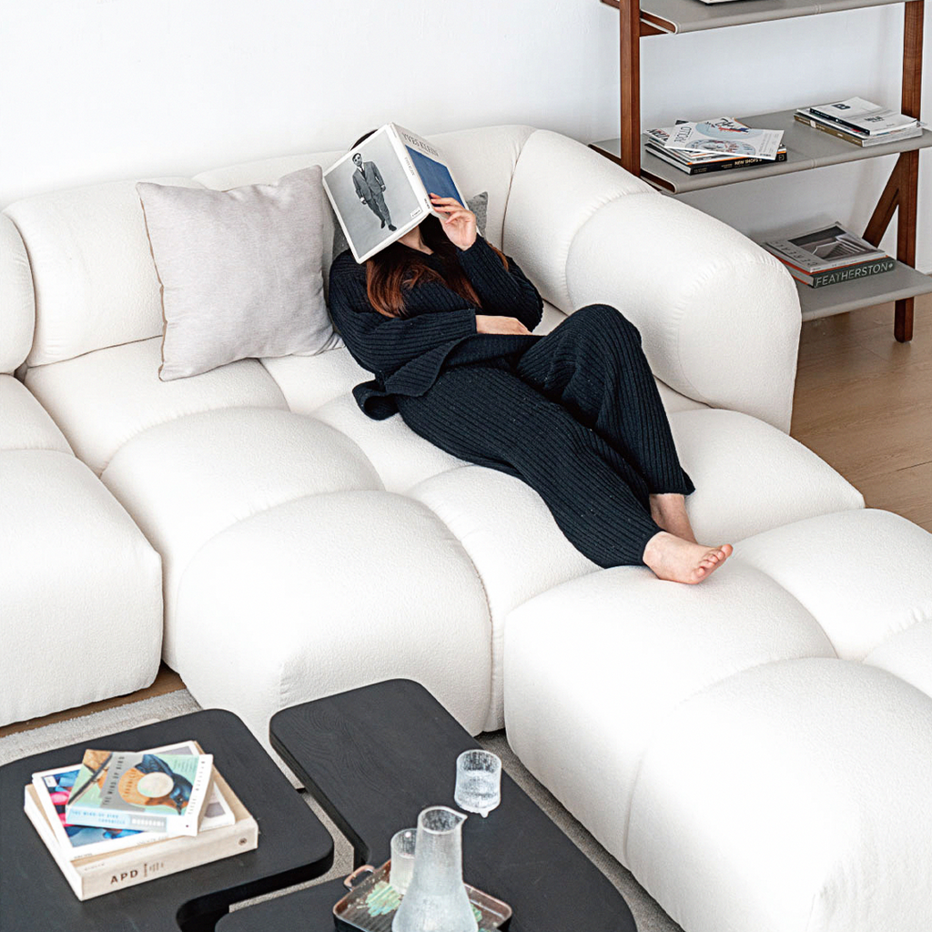Lysander Velvet Module Three Seater, Four Seater, Five Seater Sofa, Corner Sofa, White with corner.sofa bed