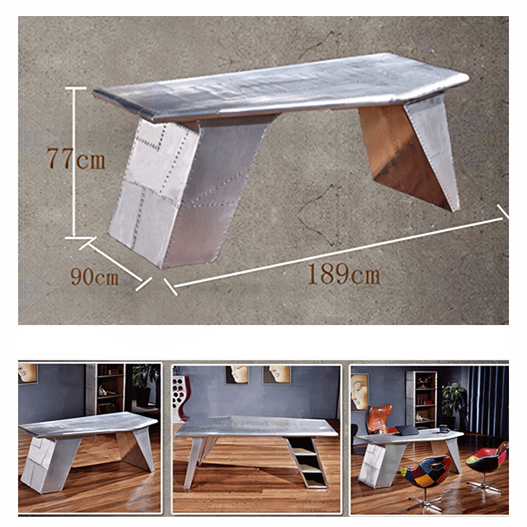 U8 Aviator Office Desk, Aviation Desk, Aluminium, side view of office desk chair pink