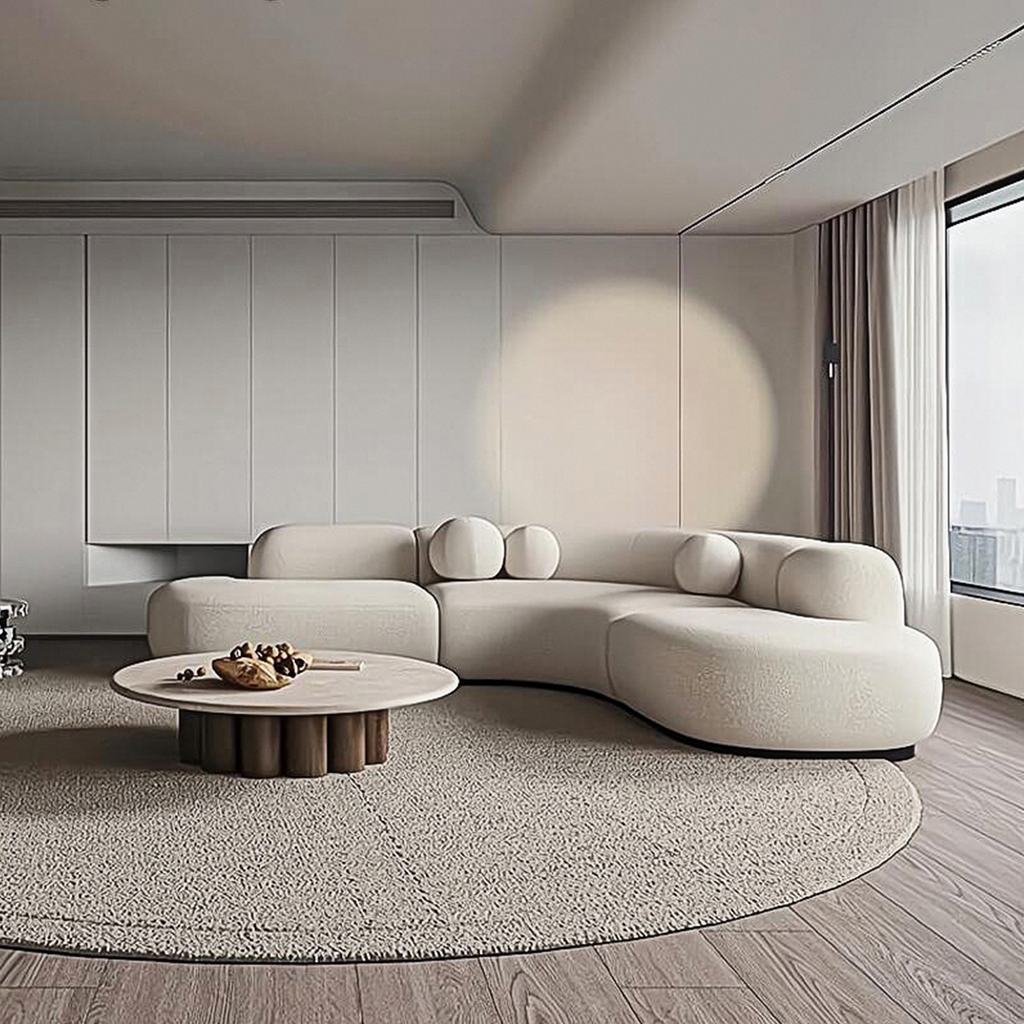 Eulalia Cream Curve Three Seater Sofa, Corner Sofa, Boucle with corner recliner sofas