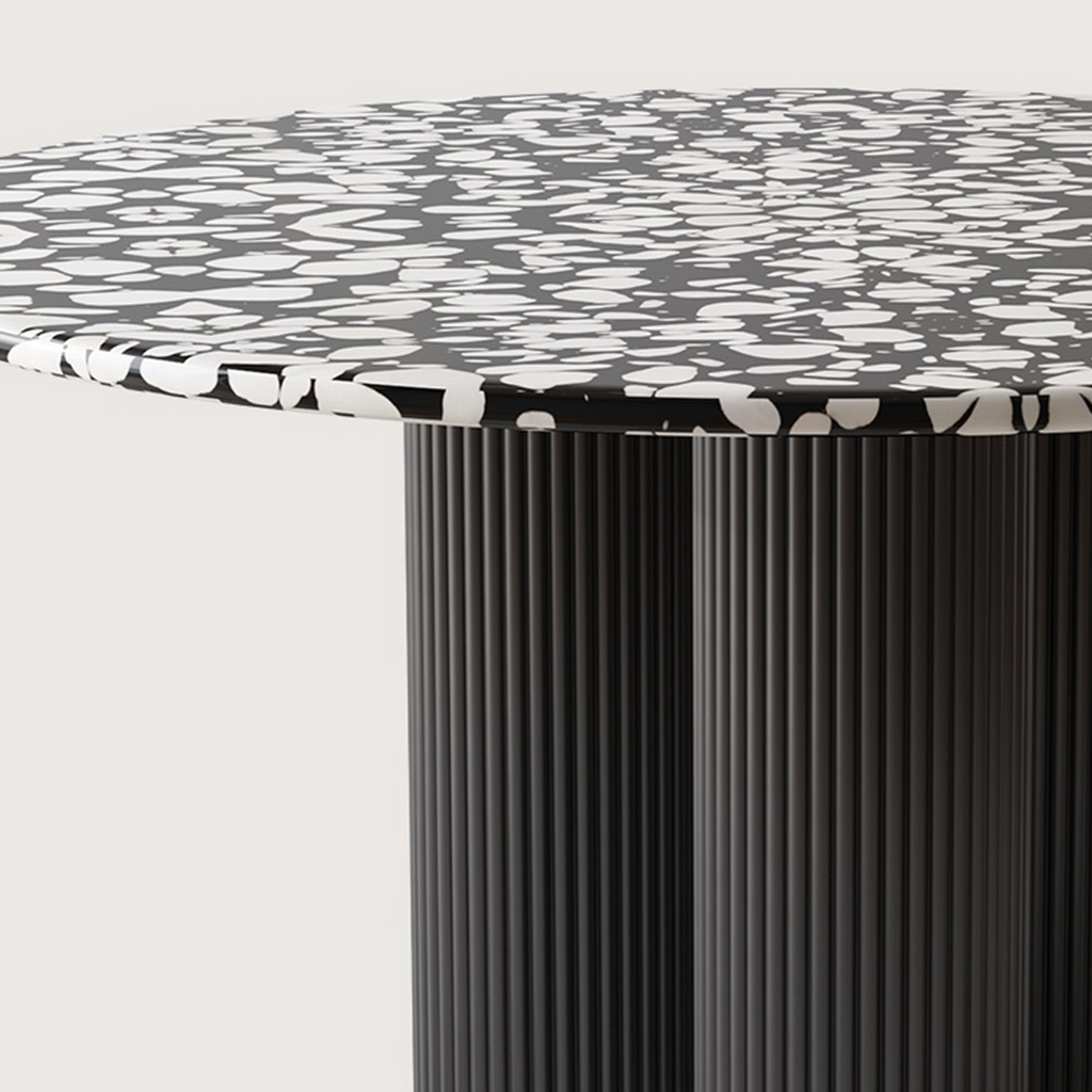 Nelli Modern Round Dining Table, Marble in a lifestyle setting with dining table hanging lights