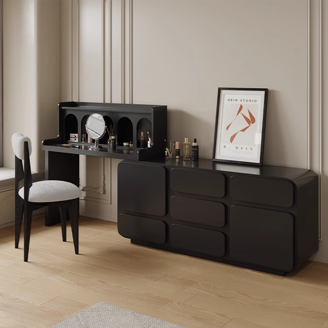 Qwincy Dressing Table With Sideboard, Black, Cream, side view of white small sideboard