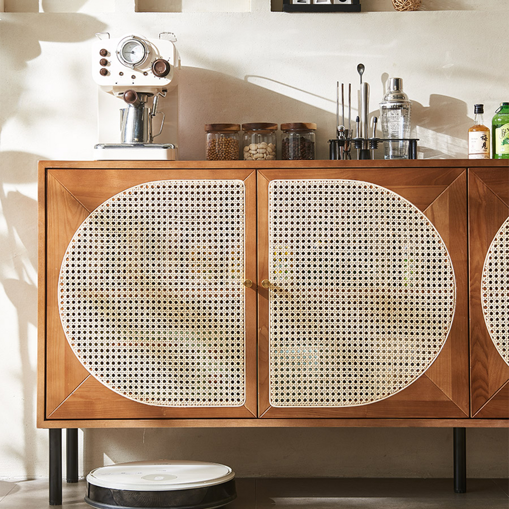 Booker Rattan Sideboard, Solid Wood in a lifestyle setting with small.sideboard