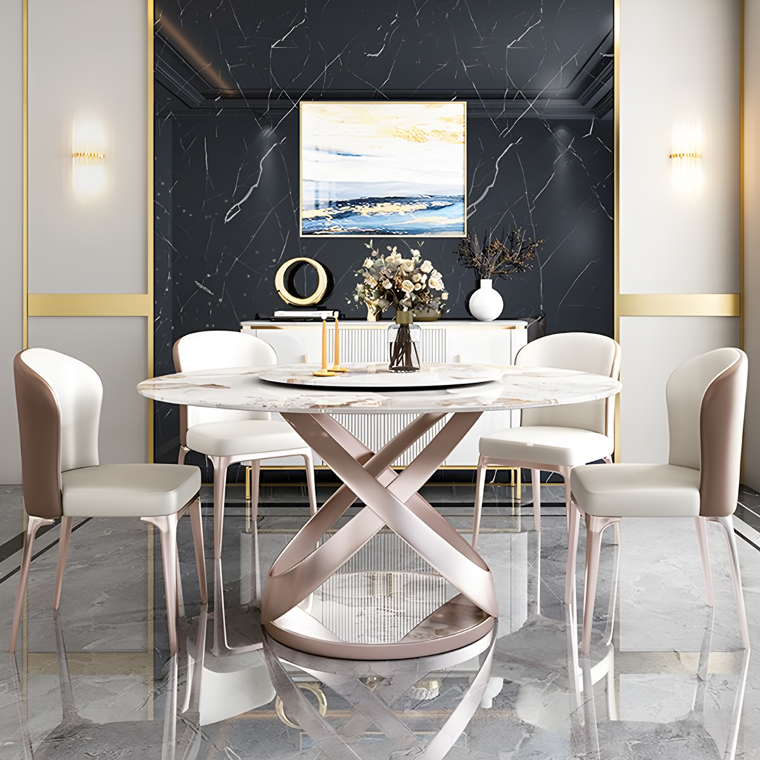 Androme Round Dining Table & Chairs, With Rotatable Tray in a lifestyle setting with decoration ideas for dining table