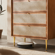 Maasai Tall Sideboard, Rattan & Solid Wood Cabinet in a lifestyle setting with small sideboard with drawers