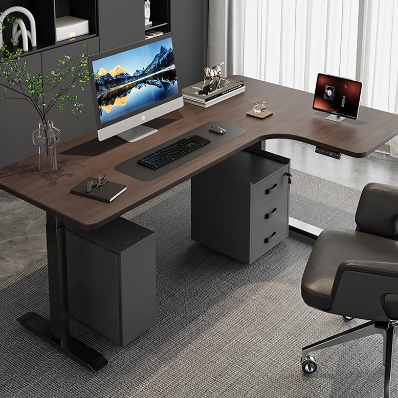 Detail view of Smart Electric Standing Office Desk, Computer Corner Desk with hideaway desks home office