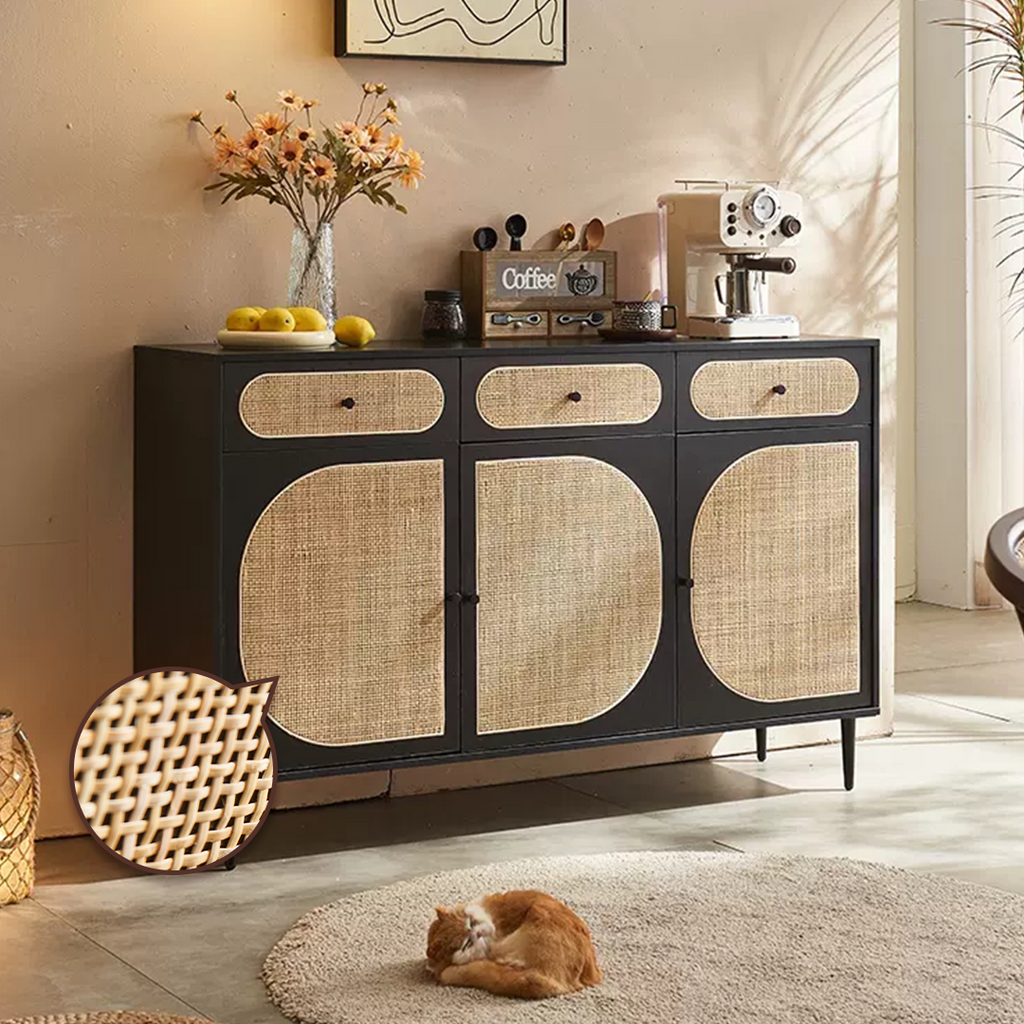 Ballard Rattan Sideboard, Black Or Oak with sideboard styling