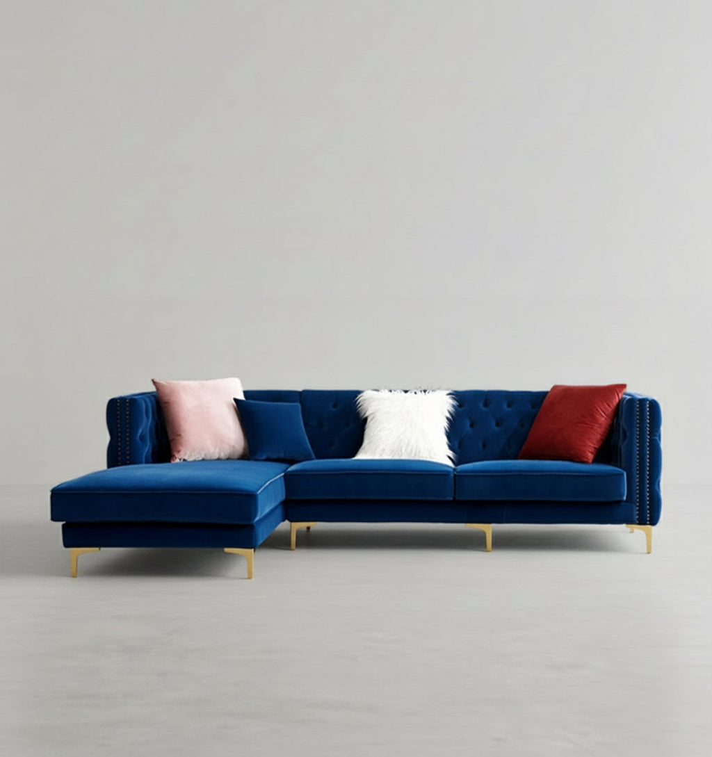 Three Seater Corner Sofa, Velvet - large corner sofa