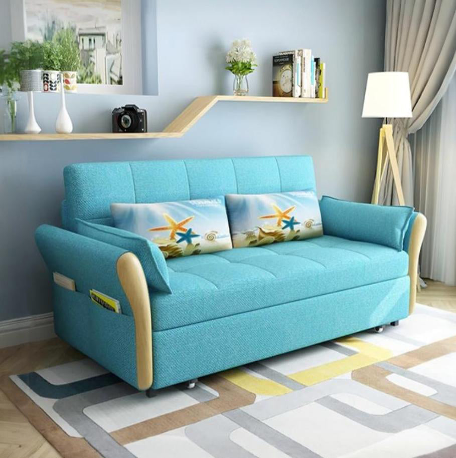 Detail view of Two Seater Sofa Bed, Blue with best sofa beds