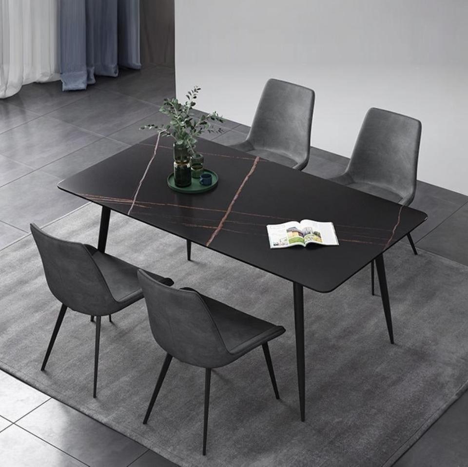 Detail view of Samirah Dining Table, Sintered Stone with dining room table for 8 with chairs