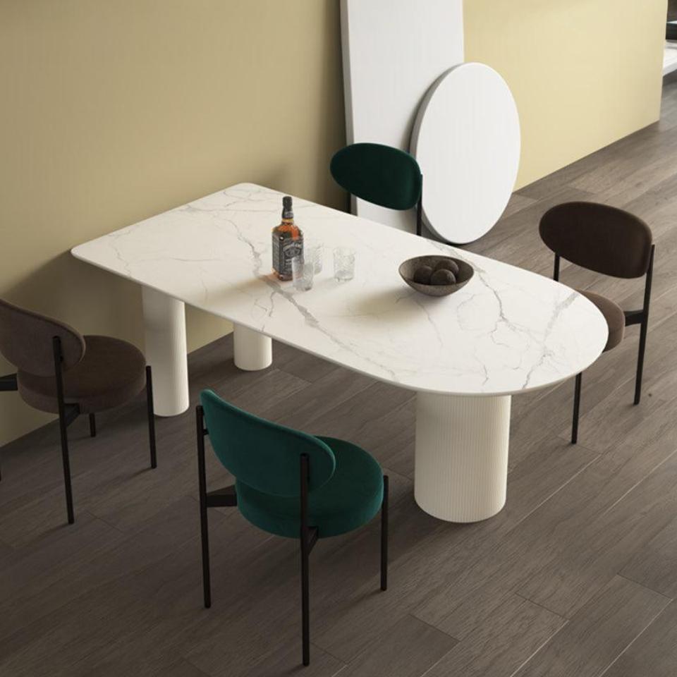 Detail view of La Plainville Dining Table, White with light oak dining table