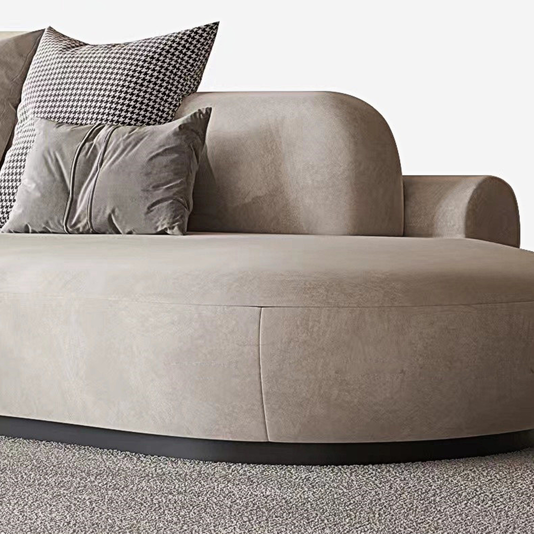 Cosima Grey Four Seater, Five Seater Curved Sofa, Long Sofa, Velvet with curved reclining sofa