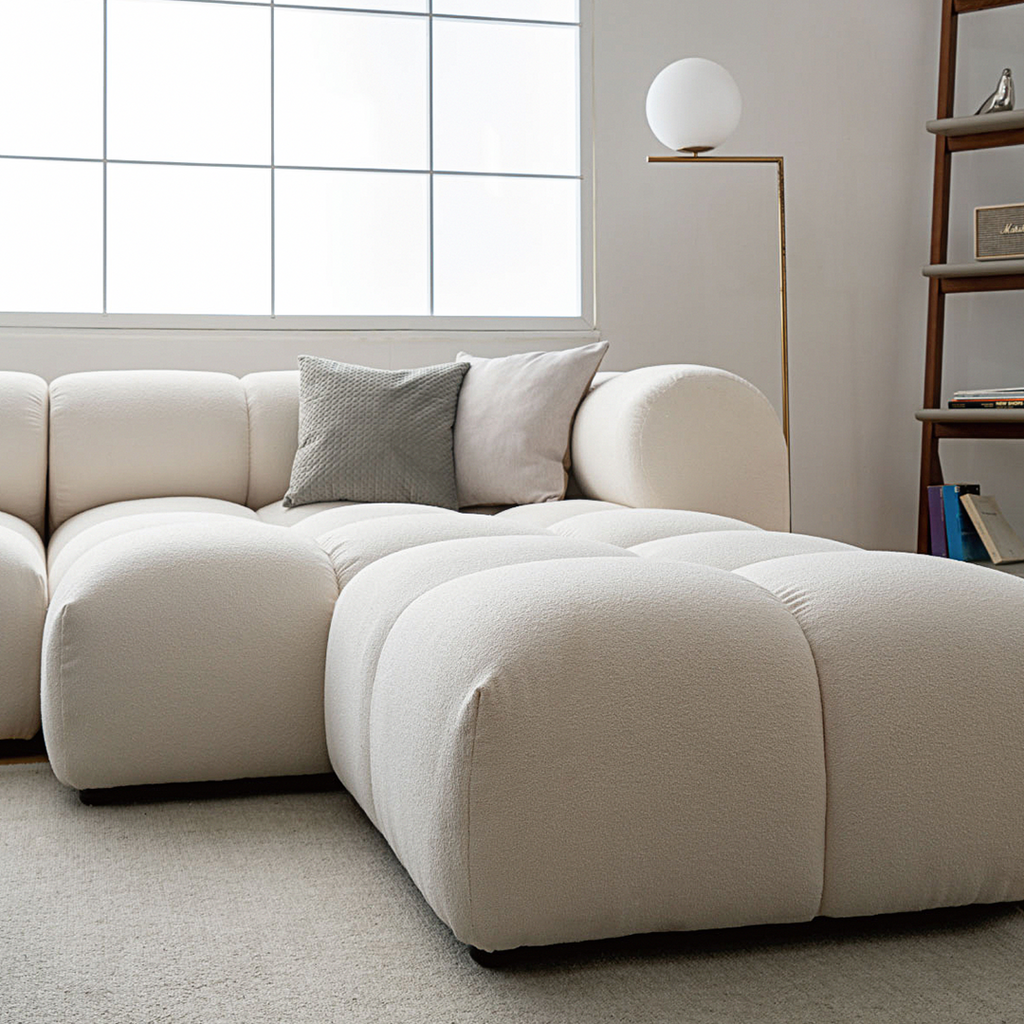 Lysander Velvet Module Three Seater, Four Seater, Five Seater Sofa, Corner Sofa, White with cover for corner garden sofa